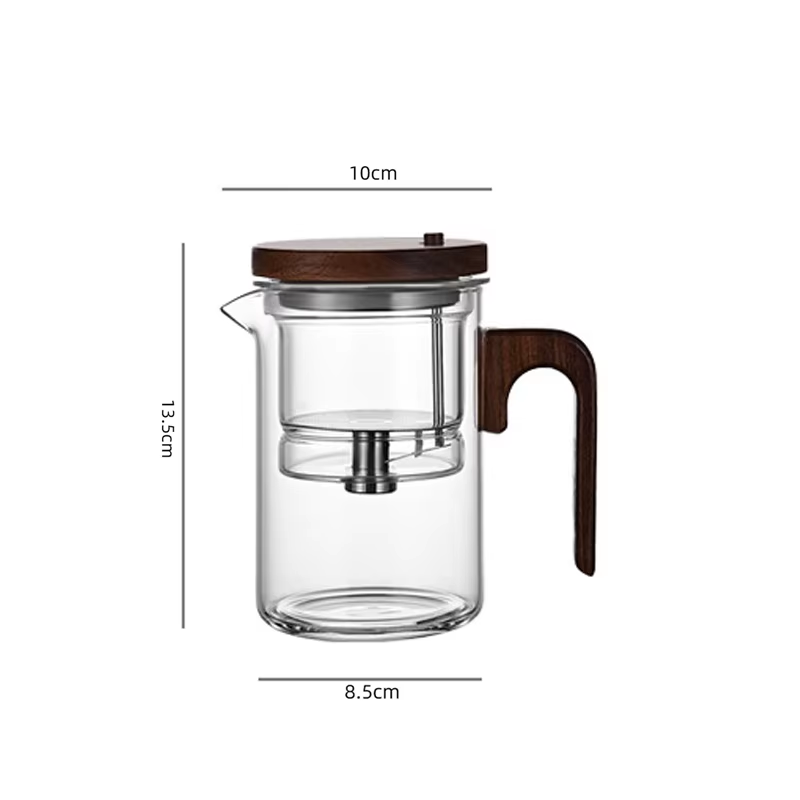 Magnetic One-Click Glass Teapot with Tea Infuser & Wood Handle